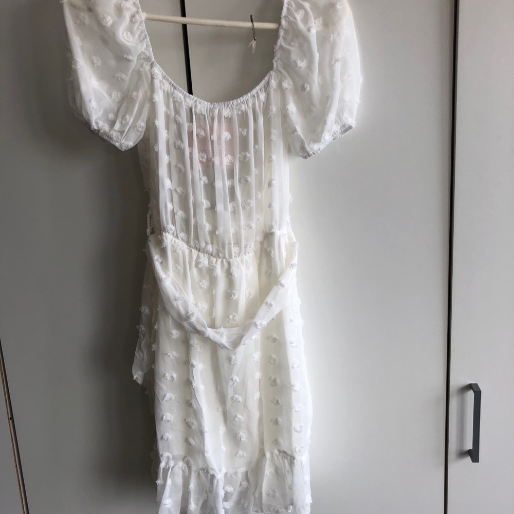 Nasty Gal Ruffle Hem Tie Waist Dobby Mesh Dress - Picture 7 of 8
